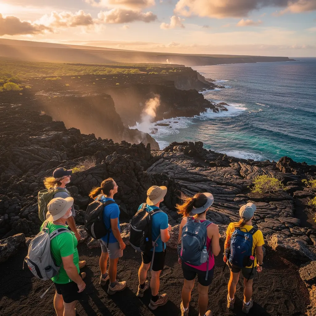 Лавовое поле с яркими цветами магматических образований.