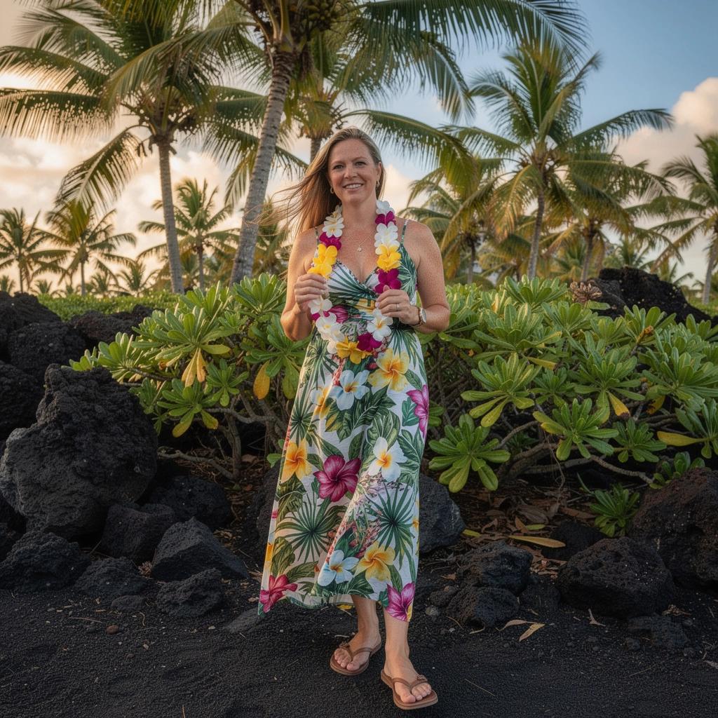 Тропический пляж с пальмами и ярким закатом над океаном.