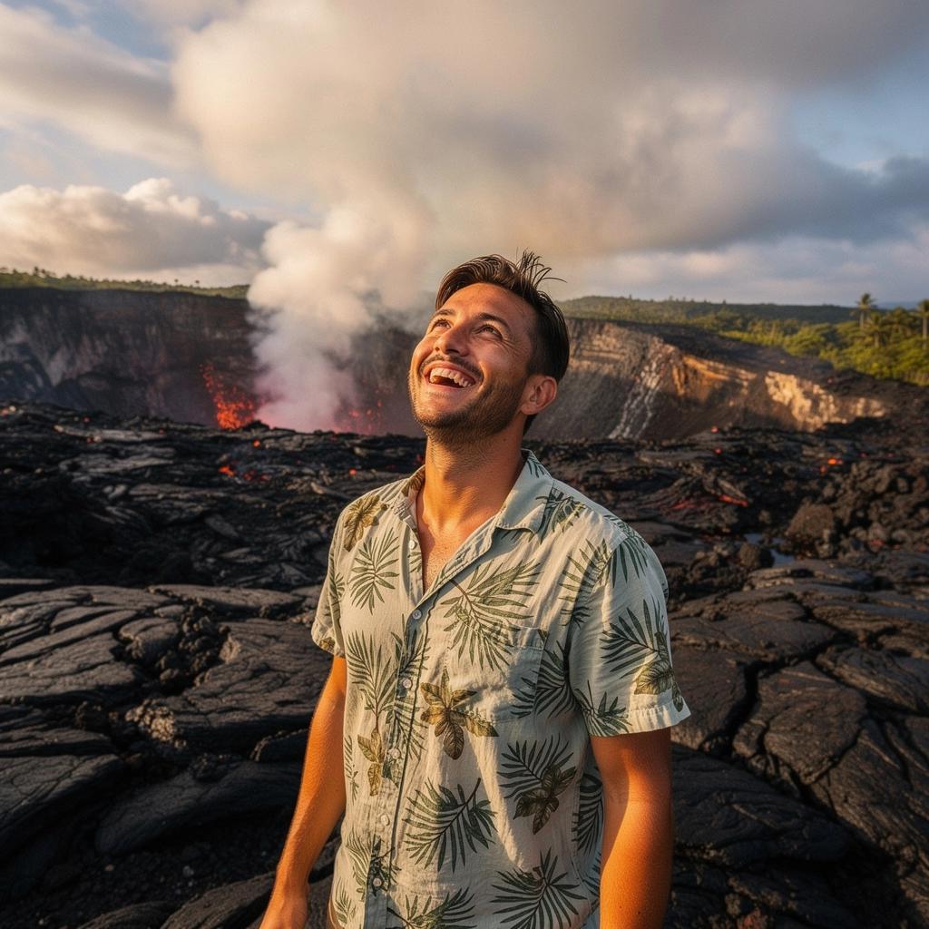 Экзотические цветы и растения на фоне живописного пейзажа Гавайев.